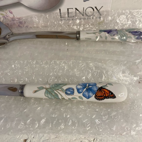 NIB Lenox Butterfly Meadow 2 Piece Serving Set Spoon and Slotted Spoon - Picture 8 of 11